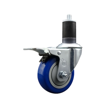 Service Caster 3.5'' SS Blue Poly Swivel 1-5/8'' Expanding Stem Caster Total Lock Brake SCC-SSEXTTL20S3514-PPUB-BLUE-158